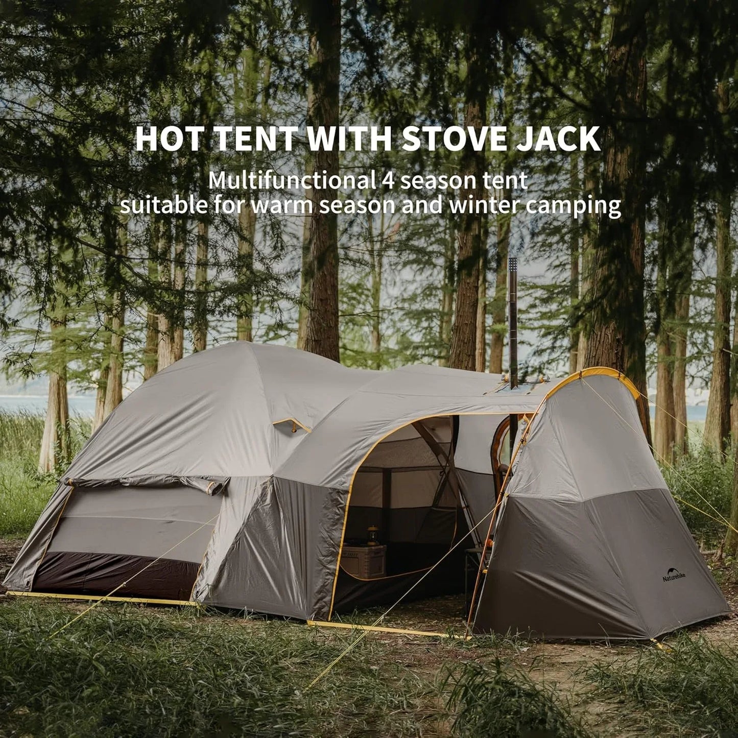 Naturehike KOTA6 Tunnel Tent 75D One Room One Living Room Large Space 4 SeasonTent Outdoor Travel Waterproof Tents With Chimney