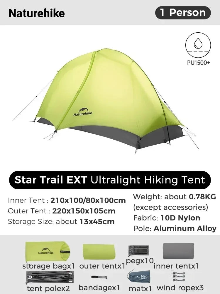 Naturehike Trekking Tent Star Trail EXT Tent Outdoor Hiking Waterproof Tent Double Layer 10D Nylon Cycling Backpacking Tent