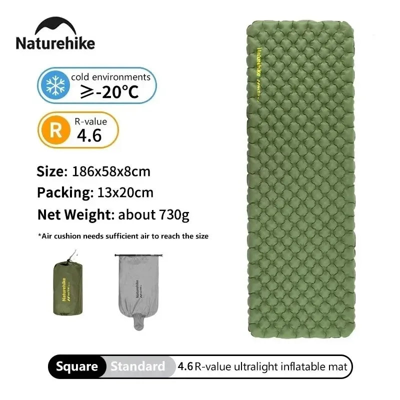 Naturehike R4.6 Inflatable Mattress Outdoor Camping Ultralight Sleeping Pad Single Folding TPU Nylon Hiking Moisture-proof Mat