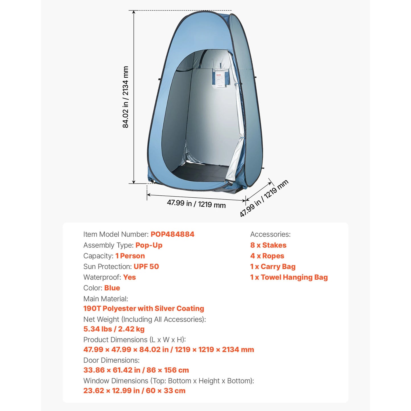 SucceBuy Pop up Shower Tent Instant Portable Privacy Tent Changing Room with Ground Stakes Ropes and Carry Bag 190T Polyester