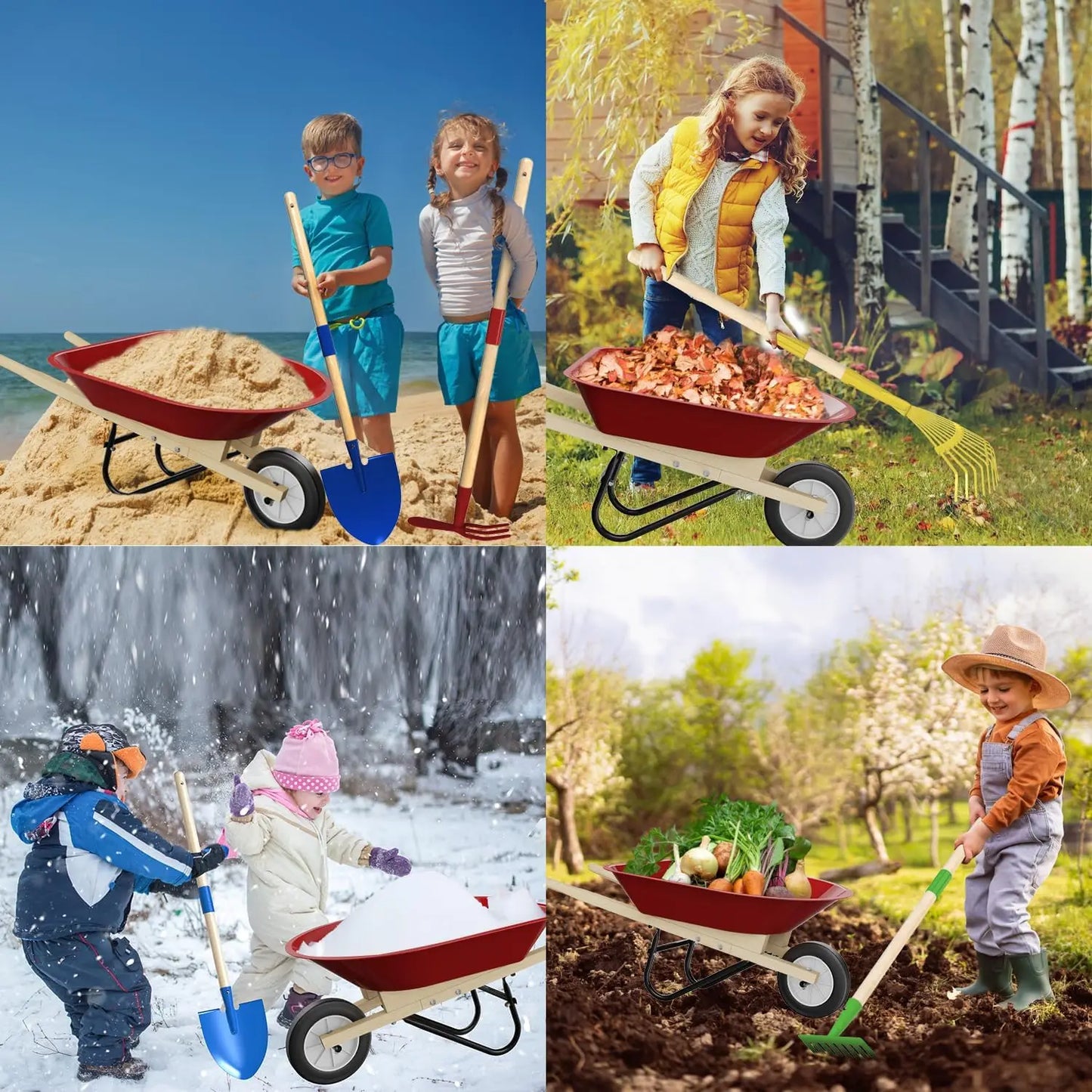 Kids Wheelbarrow Set with Gardening Tools for Outdoor Backyard Play, Toddlers Boys Girls 3-8, Easter Birthday Gifts