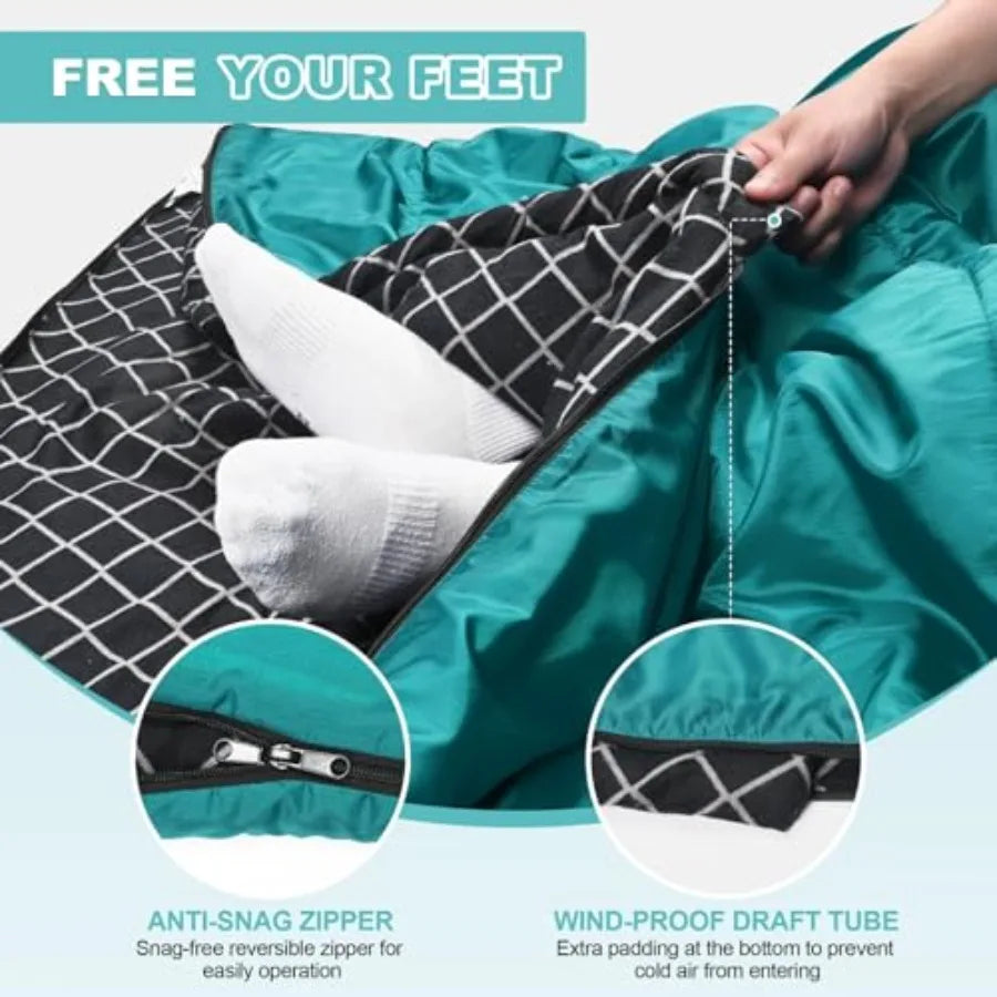 Cotton Flannel Double Sleeping Bag for Camping Backpacking or Hiking Queen Size 2 Person Waterproof Sleeping Bag for Adults or