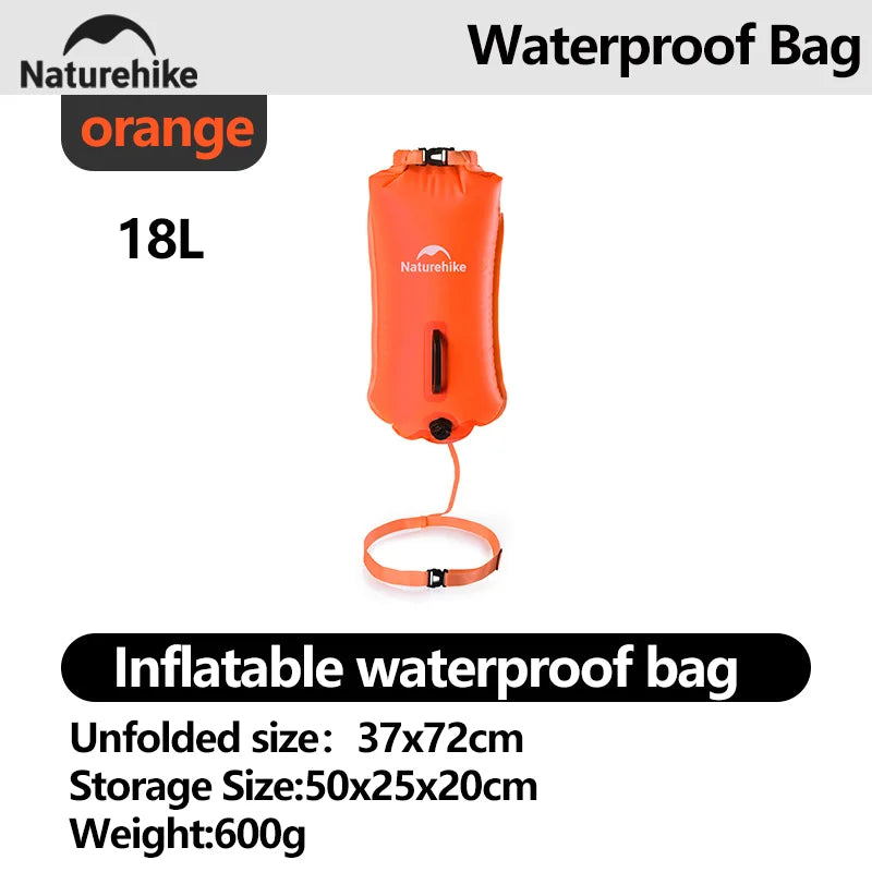 Naturehike 18L Waterproof Bag Inflatable Swimming Bag Double Balloon Swim Buoy Dry Bag Trekking Storage Bag Waterproof Beach Bag