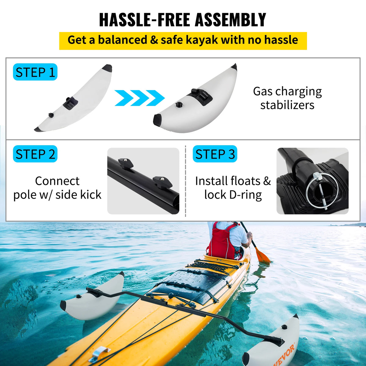 SucceBuy 2PcsKayak Outrigger Stabilizer Inflatable Outrigger Float Standing Float Stabilizer System Kit for Canoes Fishing Boats