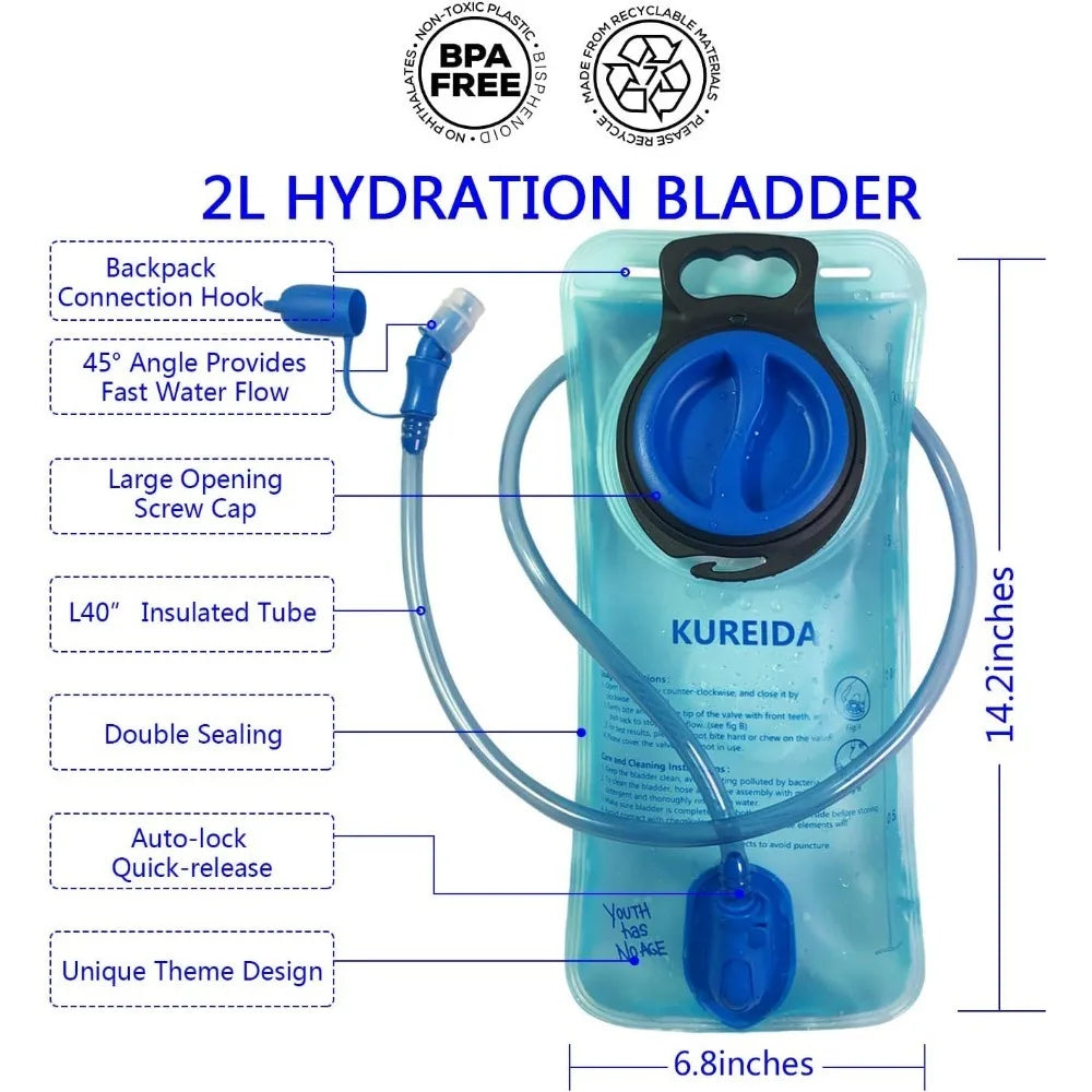 Hydration Bladder 2L-3L,Leak Proof Water Reservoir,BPA Free,Wide Opening, Military Water Bladder Combined with Hydration Backpac