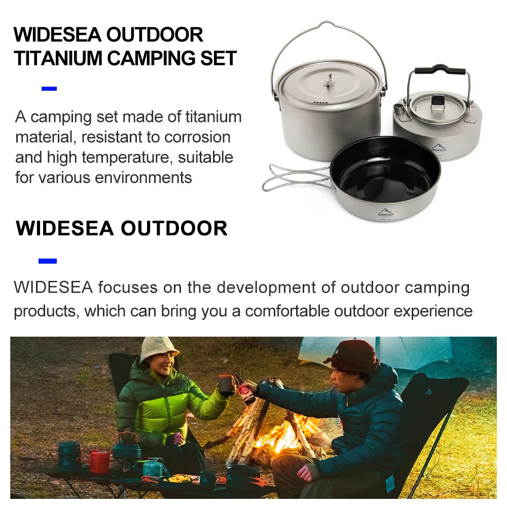 Widesea Camping Titanium Tableware Set Cookware Tourism Cauldron Outdoor Cooking Pot Picnic Kitchen Hiking Trekking Equipment
