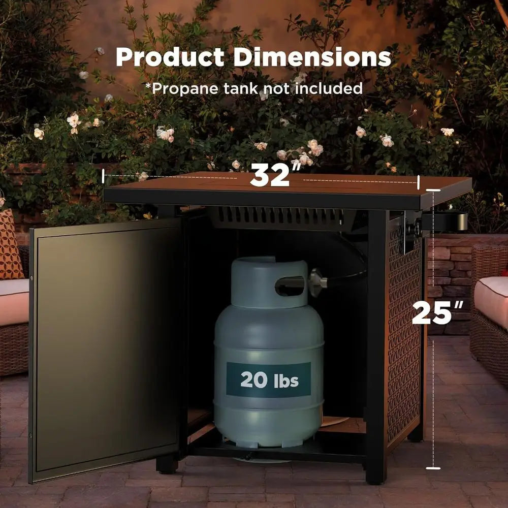 32 Outdoor Gas Fire Pit, 50,000 BTU, Black Steel Table with Lid & Lava Rocks for Patio, Deck, or Garden
