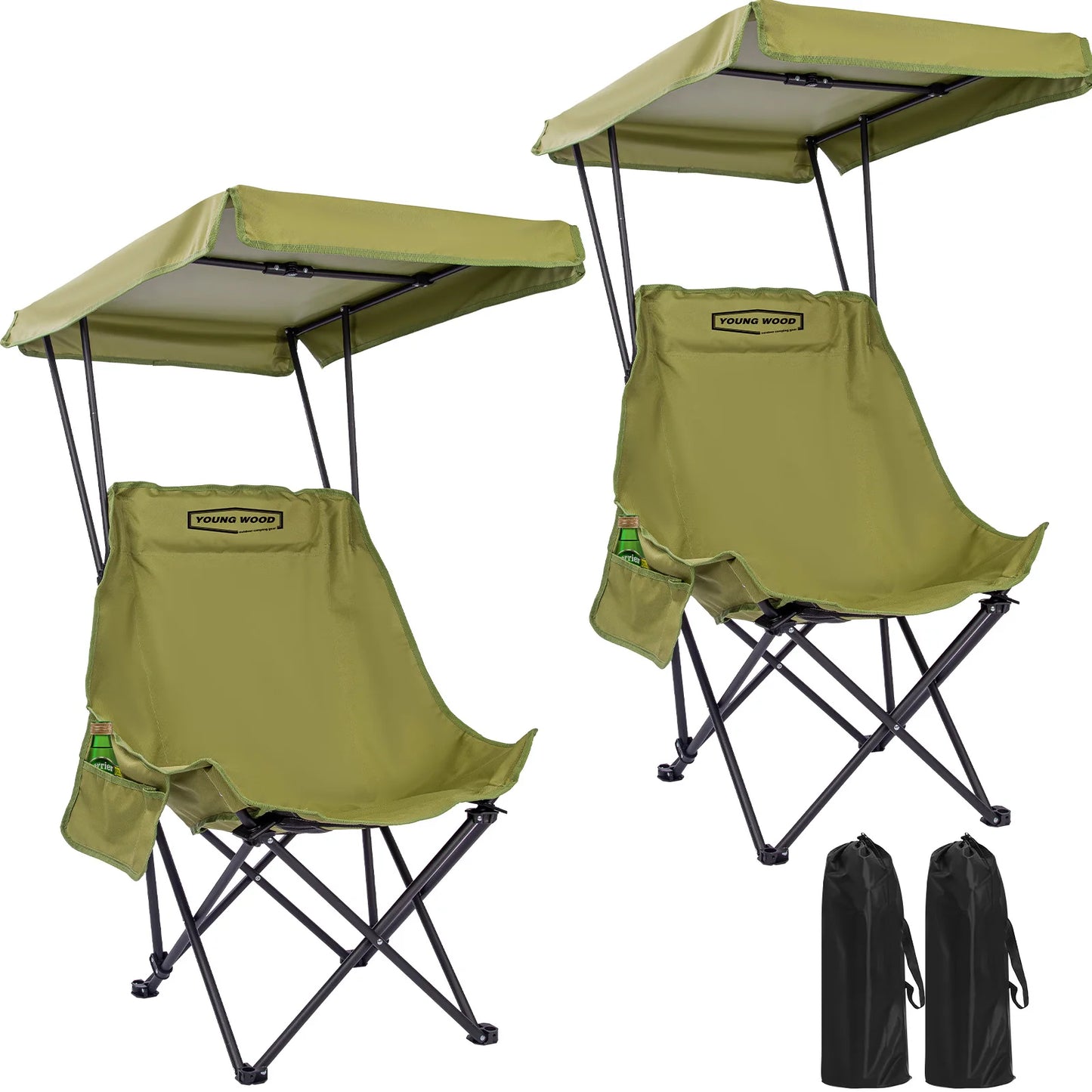 YOUNG WOOD Portable Camping Chair Beach Chair with Shade Canopy, Fold Lightweight Oversized for All, Easy to Open and Close