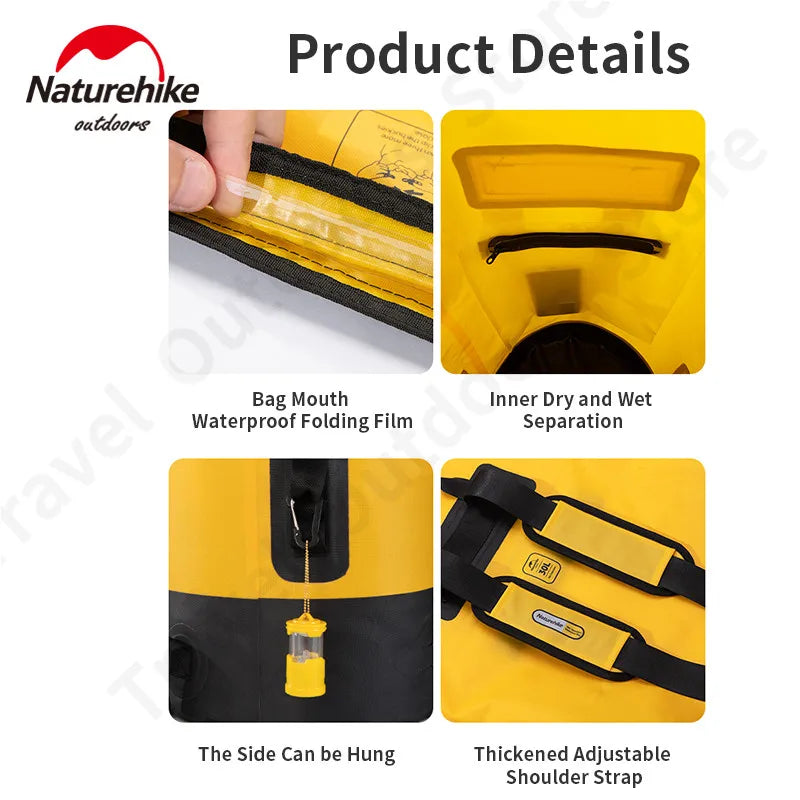 Naturehike Waterproof Backpack TPU Dry Wet Separation 20L/30L/40L High Capacity Wear Resistant Outdoor Water Sport Travel Bag