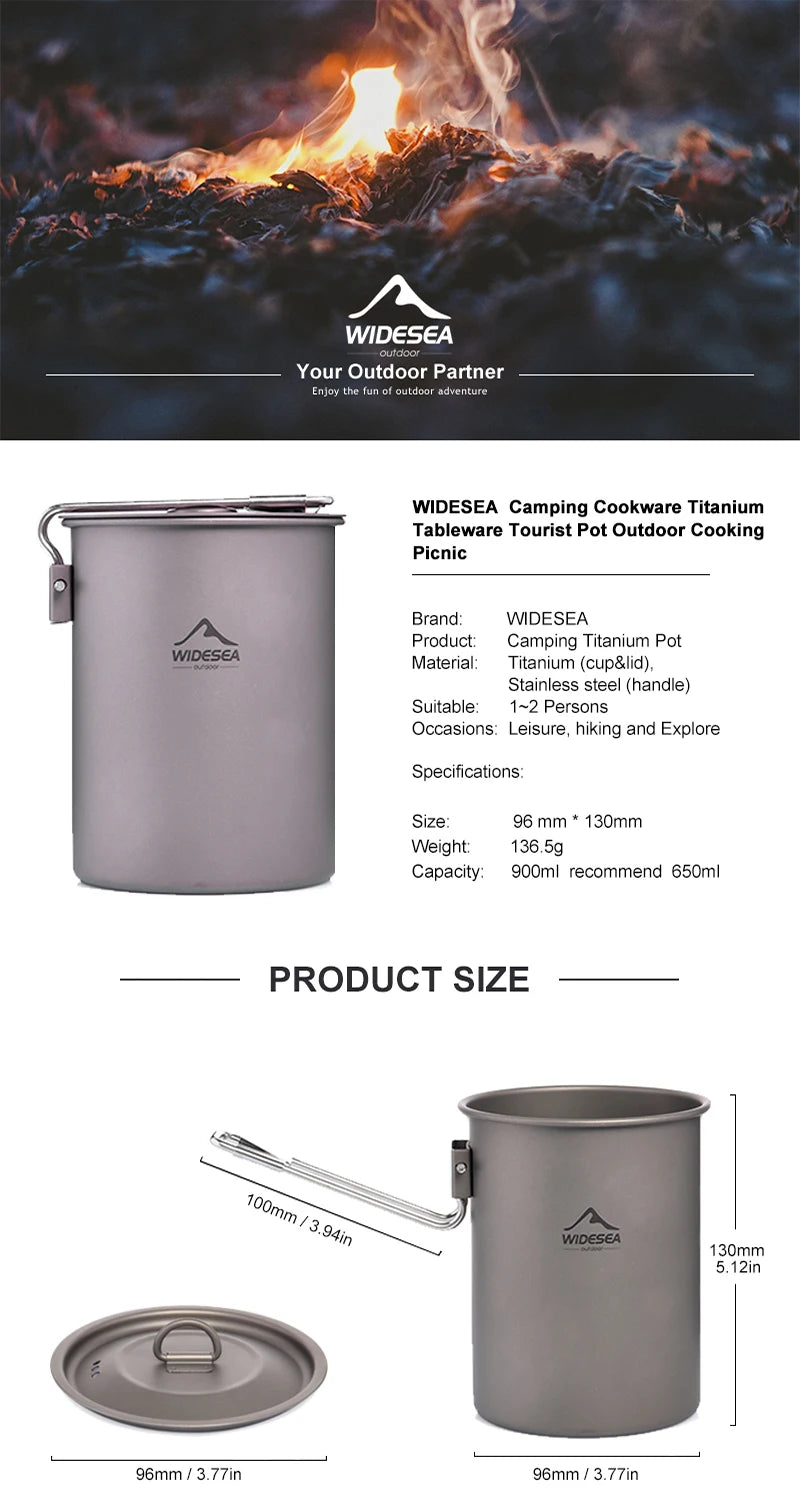 Widesea Camping Cookware Titanium Tableware Tourist Pot Outdoor Cooking Cup Kitchen Picnic Utensils Backpack Hiking Trekking