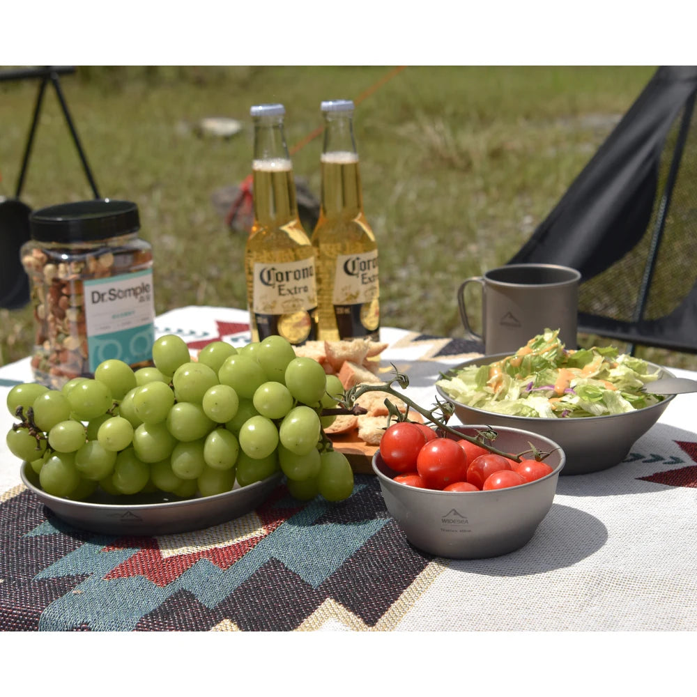 Widesea Camping Ultralight Titanium Bowl Plate Pan Tableware Set Multi Size Salad BBQ Dish Outdoor Dinner Travel Cookware Cup