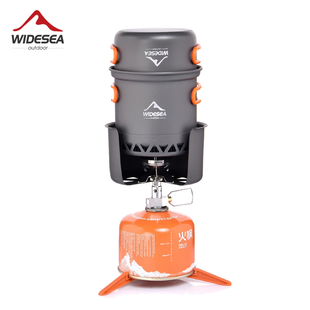 Widesea Camping Cooking Set Backpack Gas Burner Outdoor Cookware Stove Camping Kitchen Equipment Tourist Cooker Hiking Fishing
