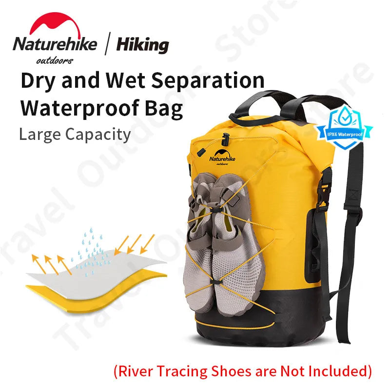 Naturehike Waterproof Backpack TPU Dry Wet Separation 20L/30L/40L High Capacity Wear Resistant Outdoor Water Sport Travel Bag