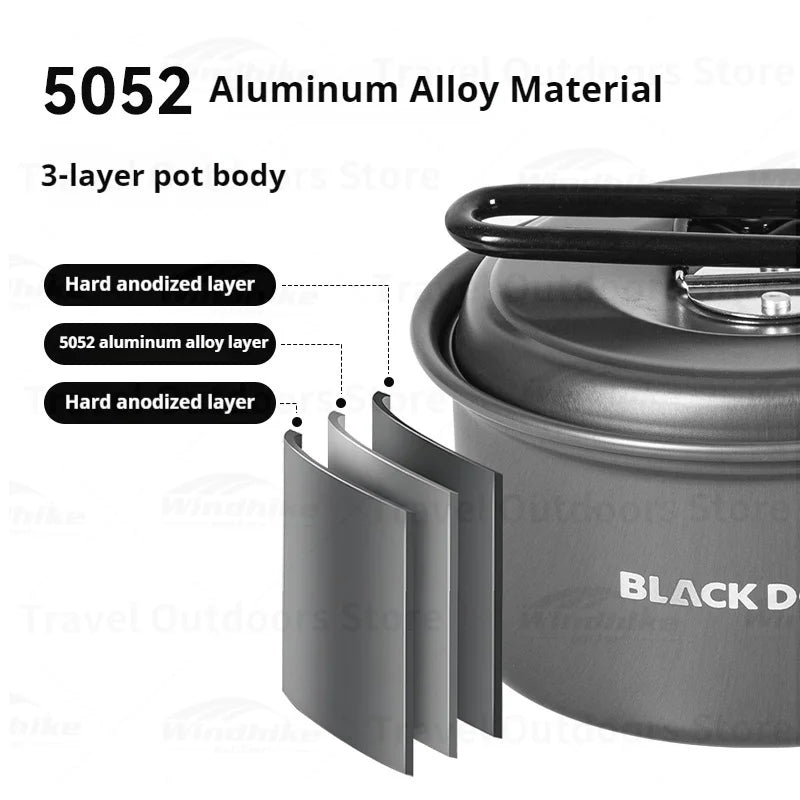 BLACKDOG Outdoor Tableware Pot Frying Pan Set Aluminum Alloy Ultralight Portable Kitchenware Camping Cookware Picnic Tableware