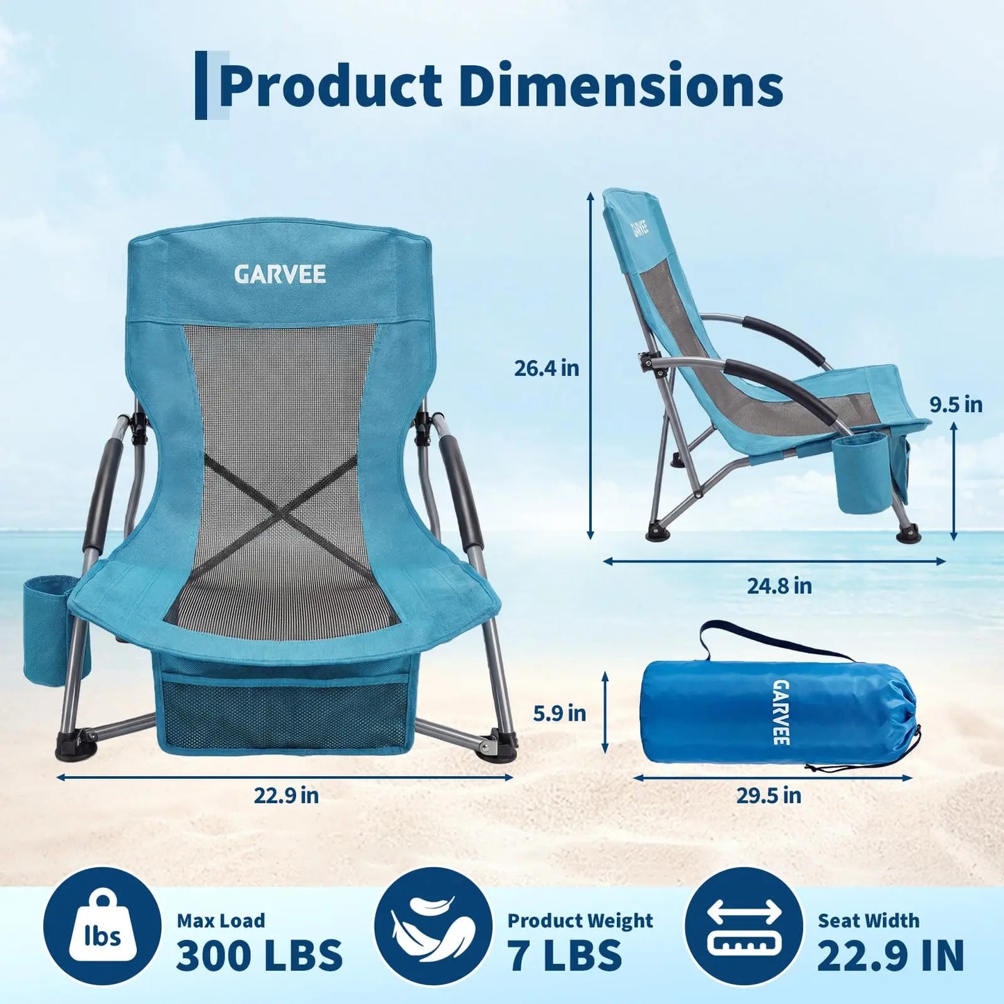 2 Pack Low Beach Chairs Folding Portable Camping Chair Heavy Duty Wide Seat With Cup Holder Carry Bag For Outdoor Sand Travel