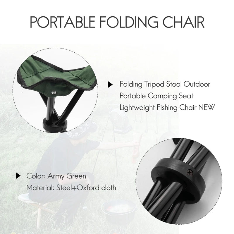 Folding Tripod Stool Outdoor Portable Camping Seat Lightweight Fishing Chair NEW