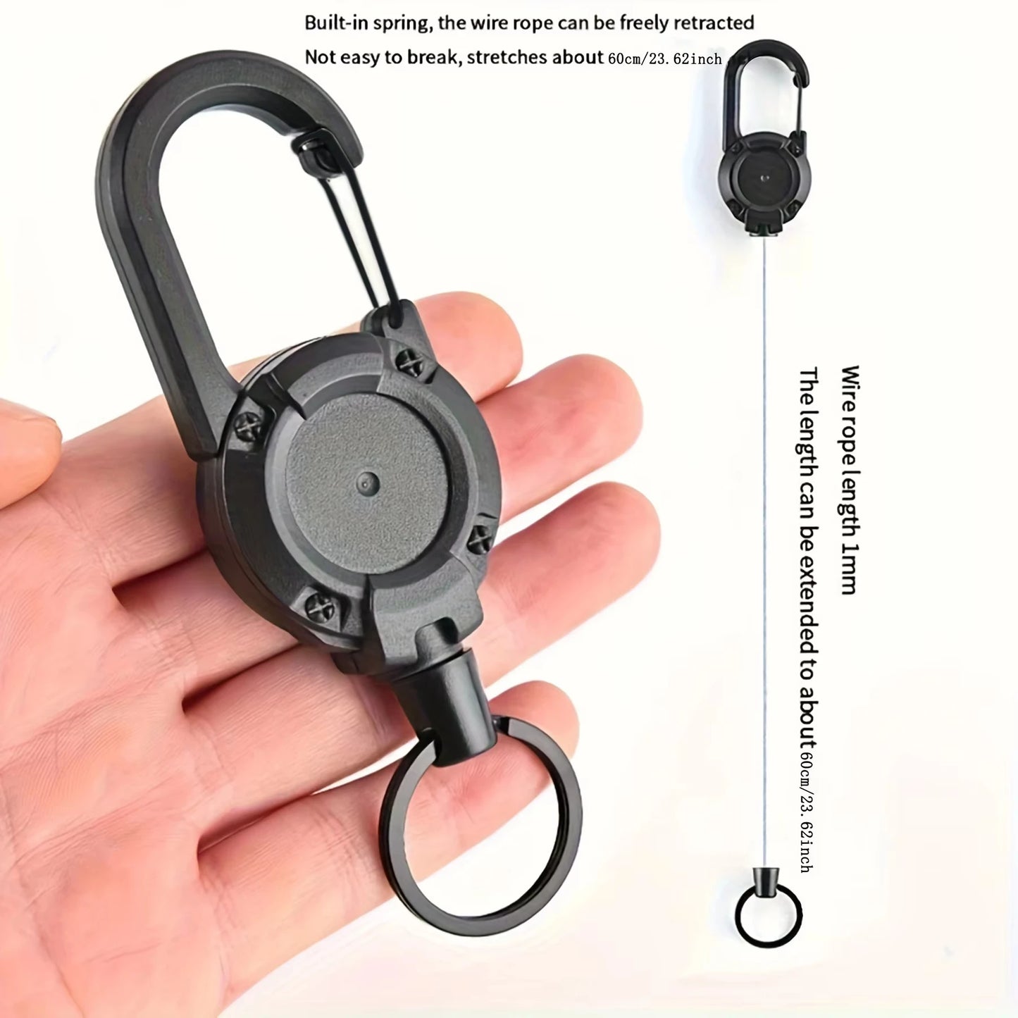 Outdoor Sporty Retractable Key Chain Tool - Heavy Duty Steel Wire Rope, Sturdy Carabiner Buckle & Spring Key Ring