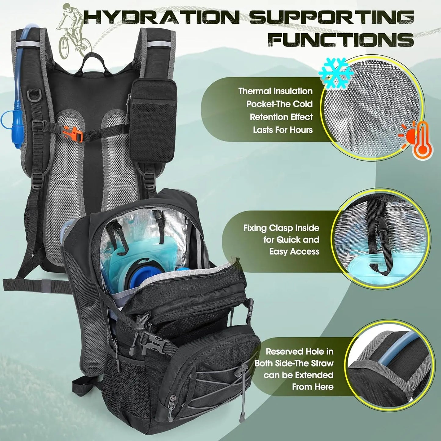 Hydration Backpack with Water Bladder 18L Lightweight Hiking Backpack Insulated Water Pack for Hiking Running Cycling Biking
