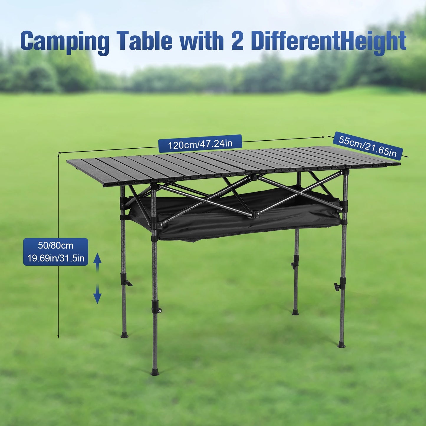 Camping Lifting Table Lightweight Roll-Up Rectangular Table Adjustable Ultralight Dinner Desk for Picnic Camping Trip Beach BBQ