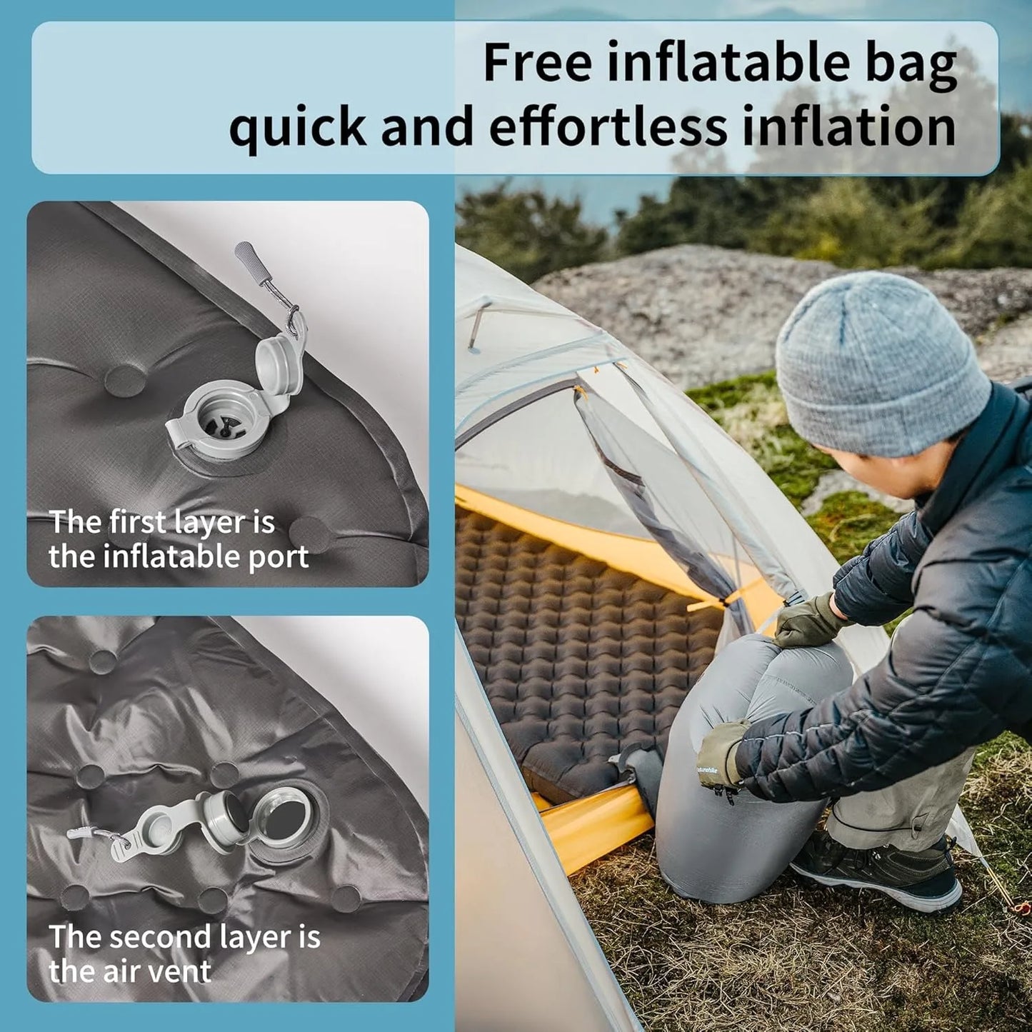 Naturehike R6.5 Air Mattress 10cm Thickened Ultralight Sleeping Pad for Camping Hiking Warm Portable Outdoor Inflatable Mattress