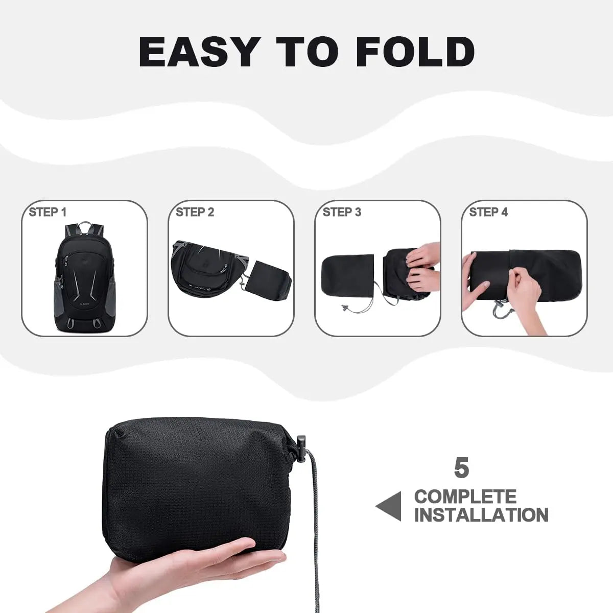 Backpack - Ultra Lightweight Packable Backpack for Travel Camping, Hiking Back Pack Waterproof Foldable Daypack for Men Women Black
