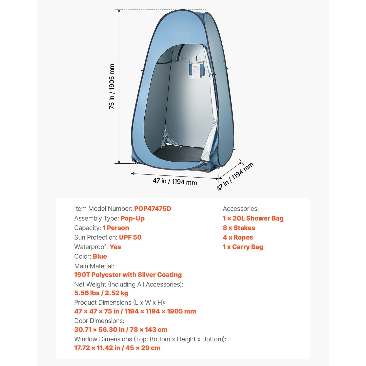 SucceBuy Pop up Shower Tent Instant Portable Privacy Tent Changing Room with Ground Stakes Ropes and Carry Bag 190T Polyester