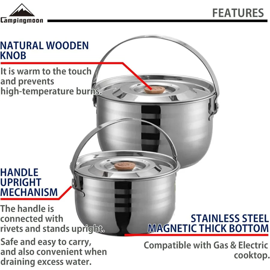 CAMPINGMOON Camping Cookware Set Stainless Steel Outdoor Nesting Cooking Mess Kit Pots Pans Bowls with Storage Carrying Tote Ba