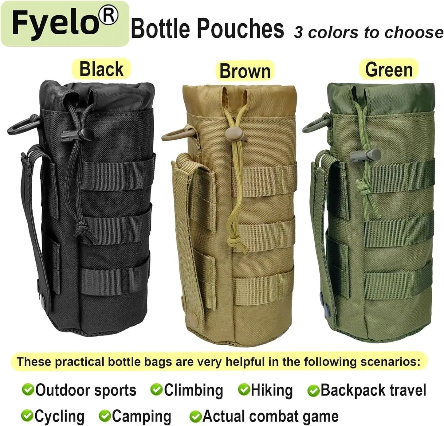 Tactical MOLLE Bottle Pouch Bag Travel Sprots Molle Water Bottle Holder with Drawstring Open Top and Mesh Bottom