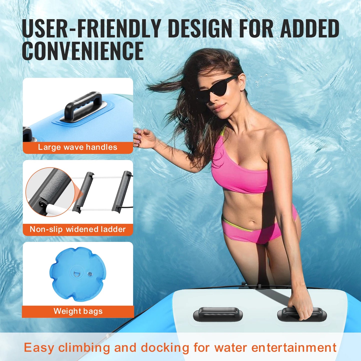 SucceBuy Inflatable Water Bouncer Recreational Water Trampoline Portable Bounce Swim Platform Kids Adults Floating Rebounder