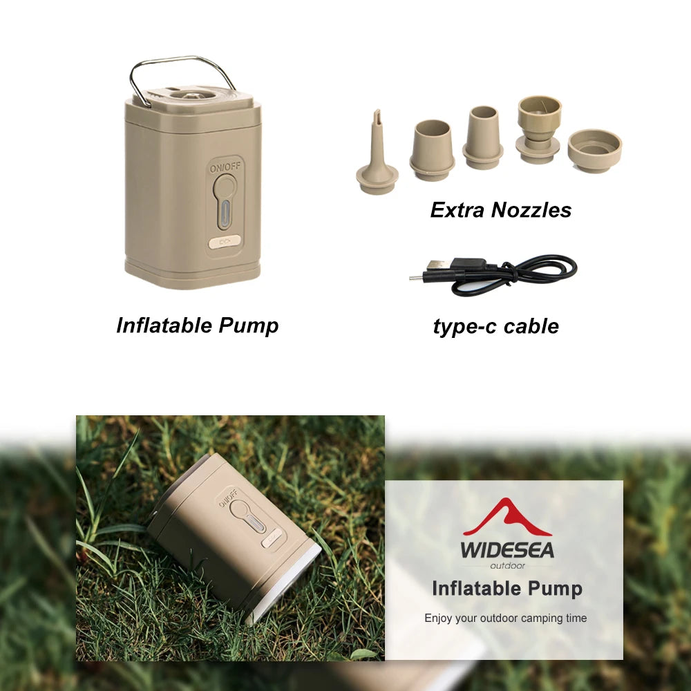 Widesea Portable Electric Inflatable Pump with Camping Light Outdoor Hiking Mini Air Machine for Mattress Pillow Swimming Rings