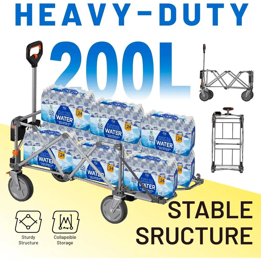 Electric Wagon Cart with 2 Battery, All-Terrain Wheels & Variabl| 200L acity, 300 lbs Heavy-Duty Utility Wagon or Camping Beach