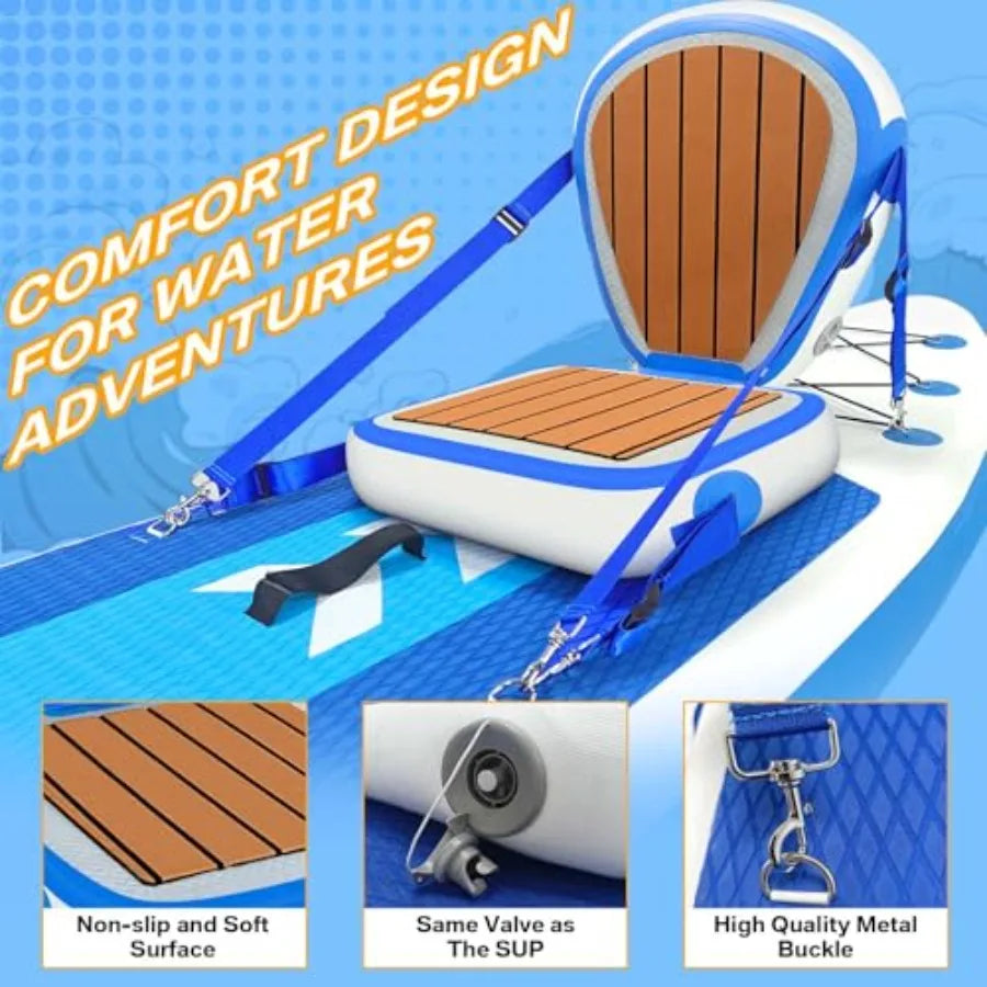 Inflatable Kayak Seat with Back Support Universal Sturdy Paddle Board Seats for Sit on Top Adjustable Blow Up Seat with Inflate