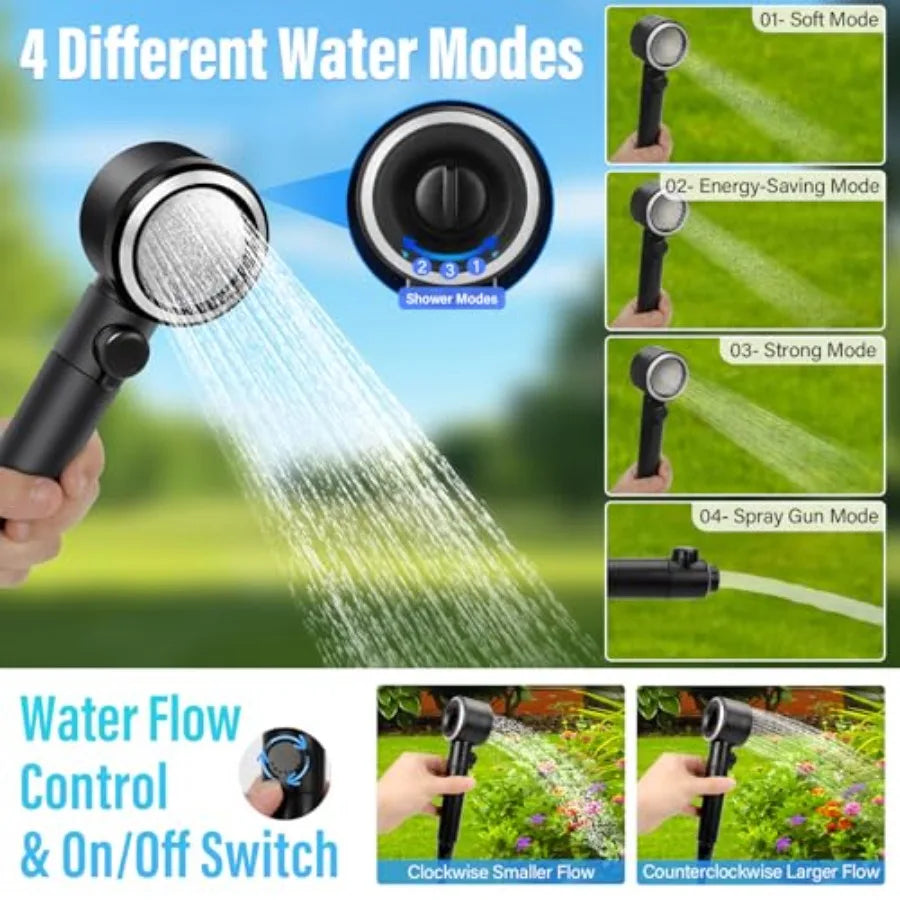 8000mAh Portable Camping Shower 10-Speed Camp Shower Pump LED Display 4 Spray Modes IPX8 Waterproof Outdoor Shower Kit for Hiki