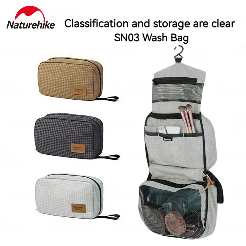 Naturehike SN03 Outdoor Hanging Toiletry Bag Water-proof Cosmetic Storage Bag PVC Wet Dry Separated Bags Camping Hiking Wash Bag