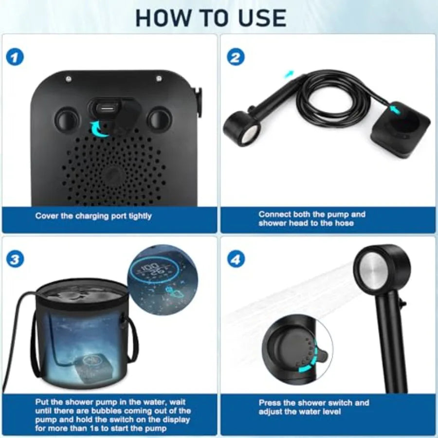 Portable Shower for Camping, [Upgraded] Spopal 8000mAh Rechargeable Camping Shower with 5 Adjustable Speeds, 4 Spray Modes with