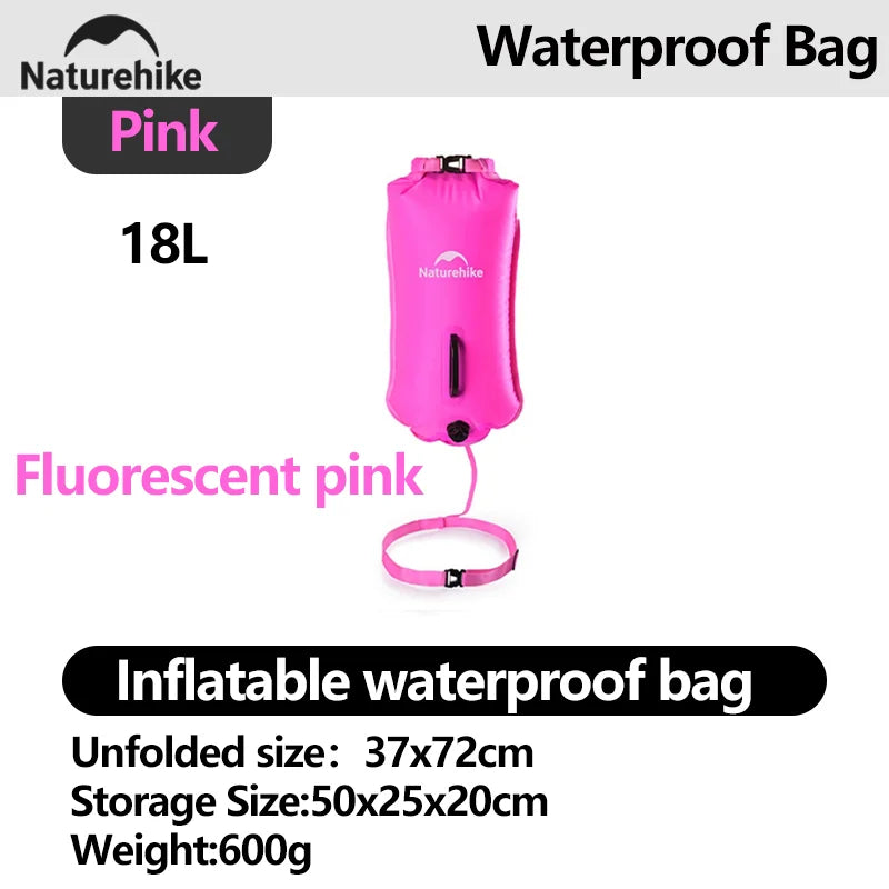 Naturehike 18L Waterproof Bag Inflatable Swimming Bag Double Balloon Swim Buoy Dry Bag Trekking Storage Bag Waterproof Beach Bag