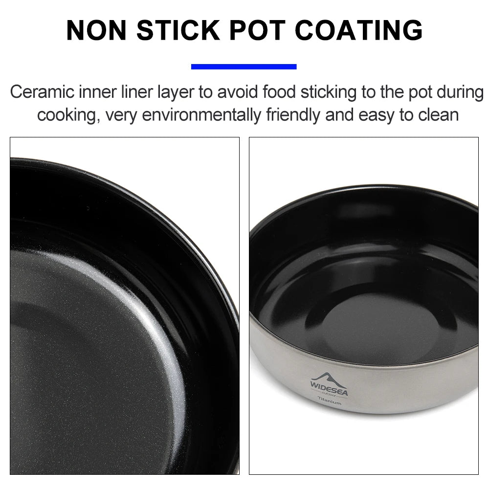 Widesea Camping Titanium Tableware Set Cookware Tourism Cauldron Outdoor Cooking Pot Picnic Kitchen Hiking Trekking Equipment