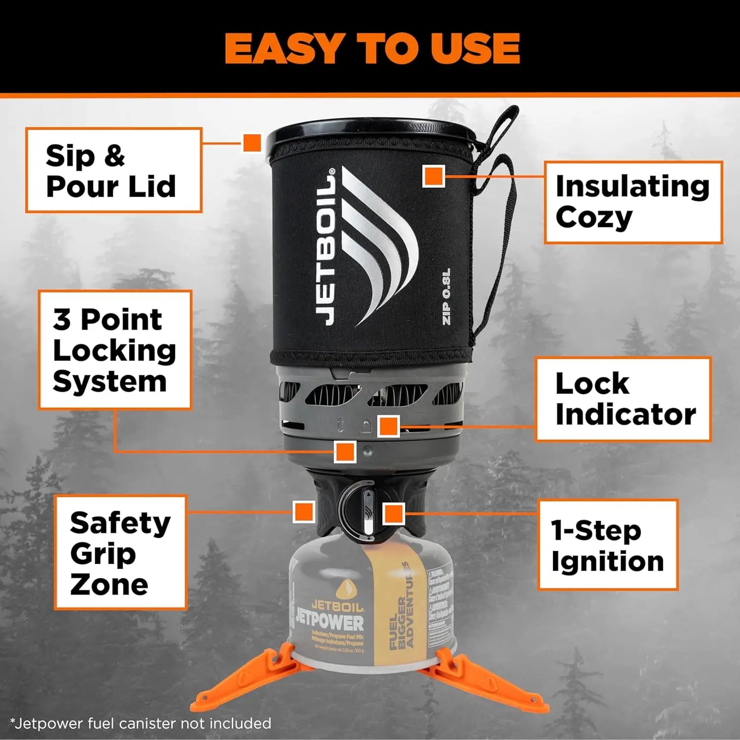 0.8L Portable Fast Boil Stove with Easy-Turn Igniter for Backpacking, Camping, Propane/Isobutane