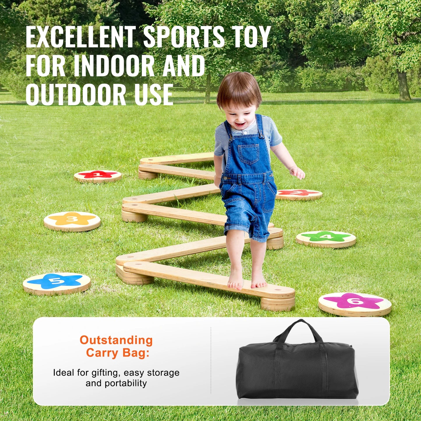 SucceBuy 6PCS Kids Balance Beam Stepping Stones Wooden Toddler Balance Boards Indoor/Outdoor Montessori Toy for Children Gifts