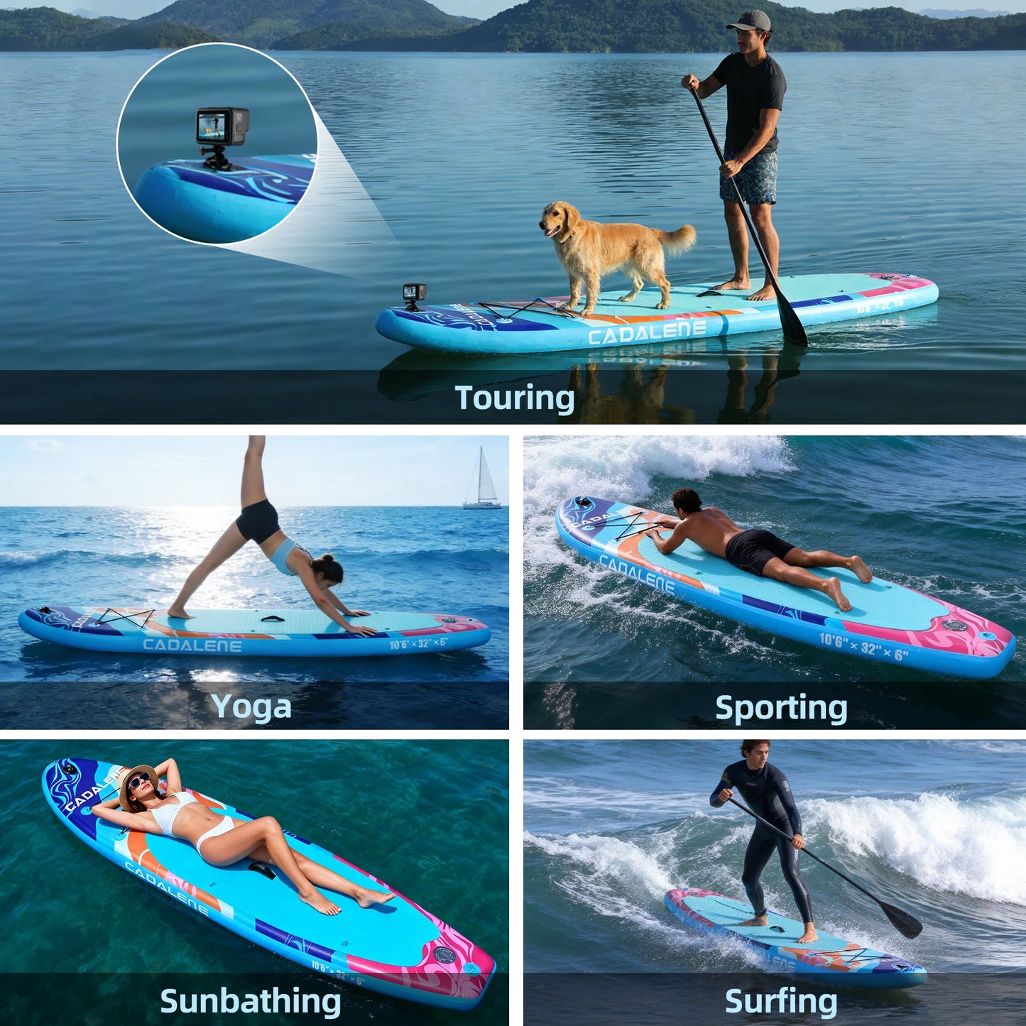 CADALENE Inflatable Stand Up Paddle Board, 10' 6" SUP PaddleBoard for Adults & Youth, with Camera Mount & Premium Accessories