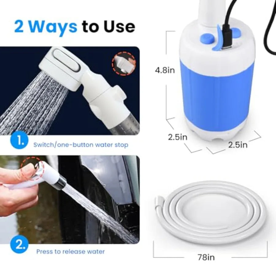 Portable Camping Shower Outdoor Camp Shower PumpUpgrade Rechargeable Electric Shower Pump with Intelligent Digital Display Mult