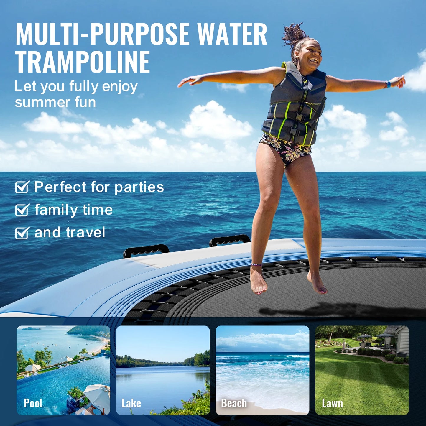 SucceBuy Inflatable Water Bouncer Recreational Water Trampoline Portable Bounce Swim Platform Kids Adults Floating Rebounder