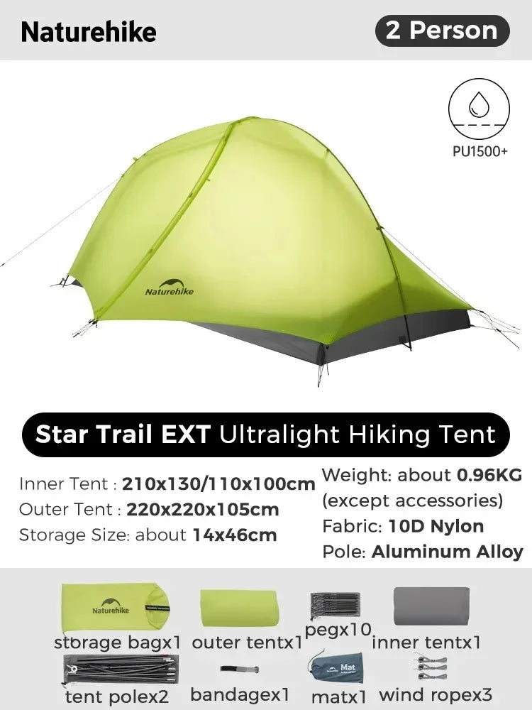 Naturehike Trekking Tent Star Trail EXT Tent Outdoor Hiking Waterproof Tent Double Layer 10D Nylon Cycling Backpacking Tent