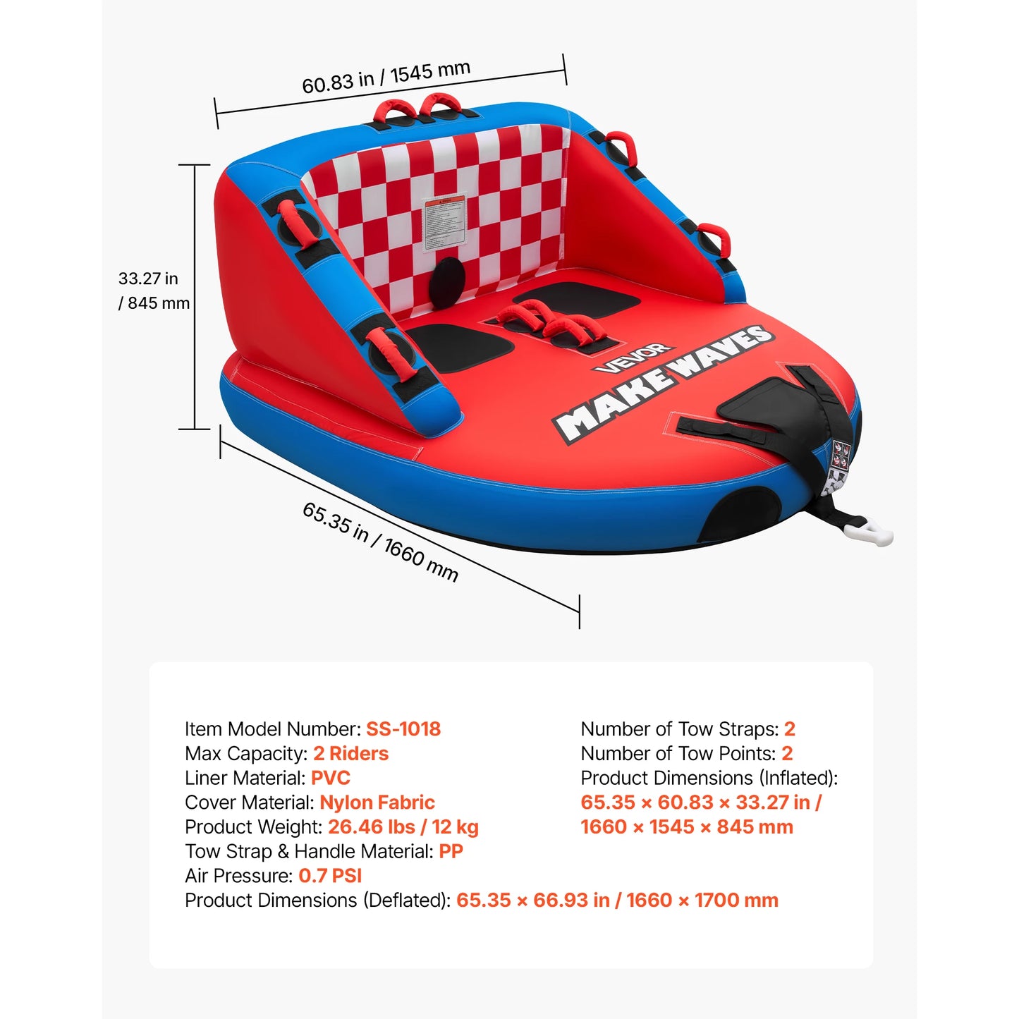 SucceBuy Towable Tubes for Boating 2/3/4-Rider 340/510/680 lbs Water Sports Boating Tubes-with Full Nylon Cover Dual Tow Points