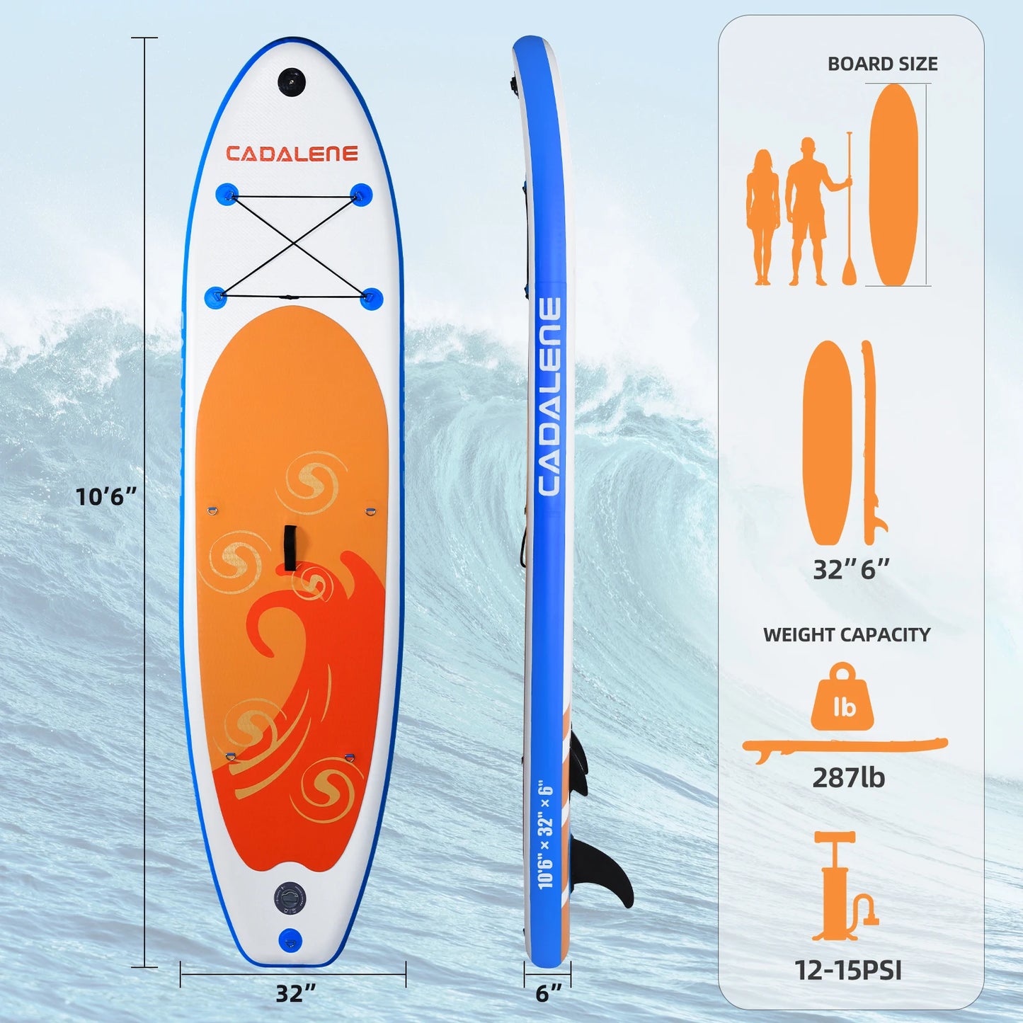 CADALENE Inflatable Stand Up Paddle Board with SUP Accessories, 10'6'' Inflatable PaddleBoard for Adults & Youth