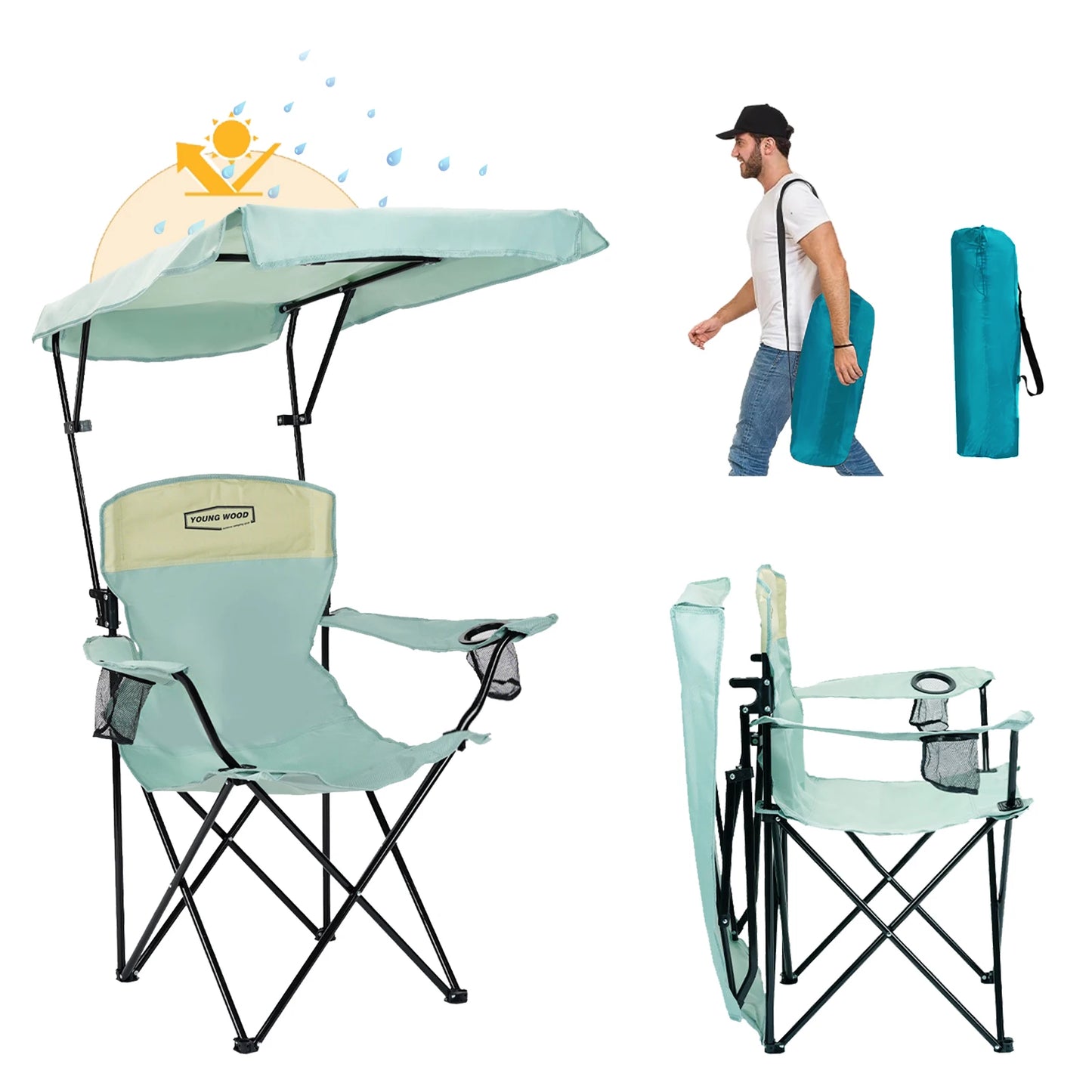 Outdoor Furniture YoungWood Portable Folding Camping Chair With Armrests Lightweight Travel Chair Aluminum Alloy Fishing Chair