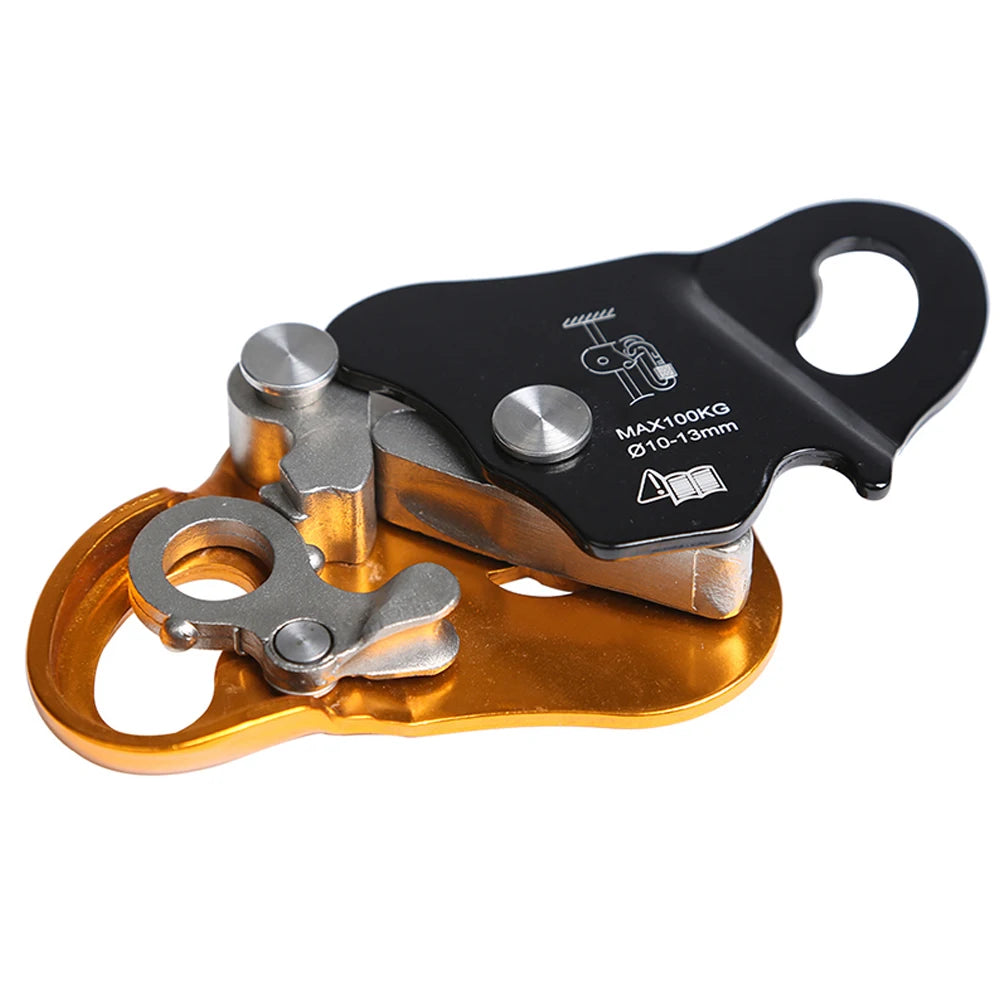 Rock Climbing Ascend Descend Safety Removable Rope Gripper Anti Fall Protctive Belay Device With Cam-Assisted Blocking