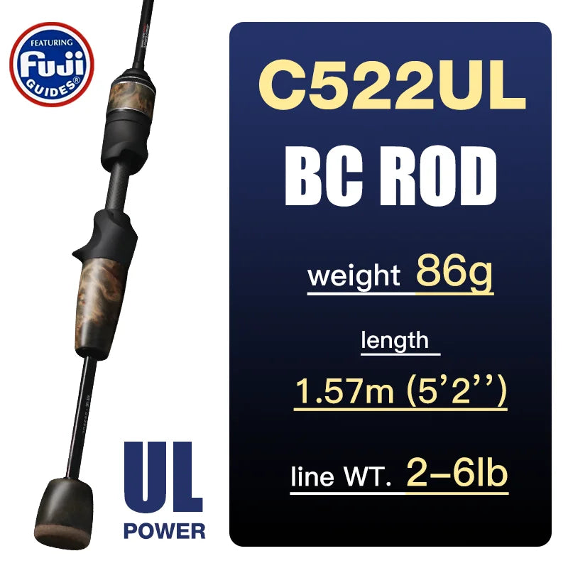 Seasir Stream Spining Baitcasting Fihsing Rods Ultralight Carbon Solid Wood Handle  Fuji A+O 40T Carbon Cloth  Lure Weight 1-10g