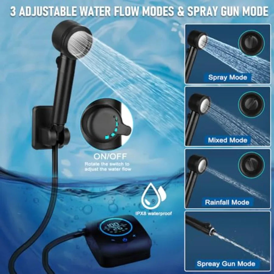 Portable Shower for Camping, [Upgraded] Spopal 8000mAh Rechargeable Camping Shower with 5 Adjustable Speeds, 4 Spray Modes with
