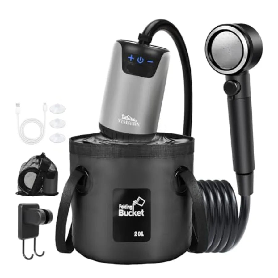 8000mAh Portable Camping Shower 10-Speed Camp Shower Pump LED Display 4 Spray Modes IPX8 Waterproof Outdoor Shower Kit for Hiki
